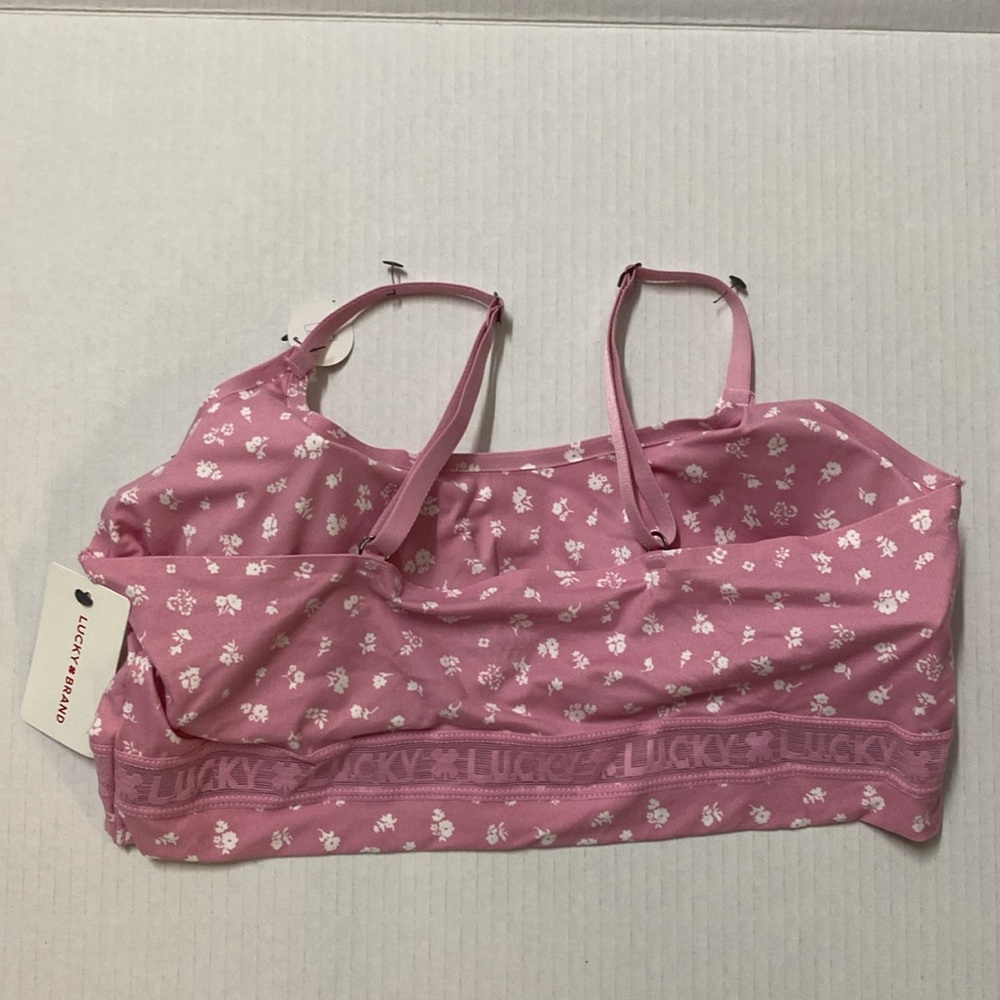 Lucky Brand pink floral and lace super soft lounge sports bra - Picture 4 of 8